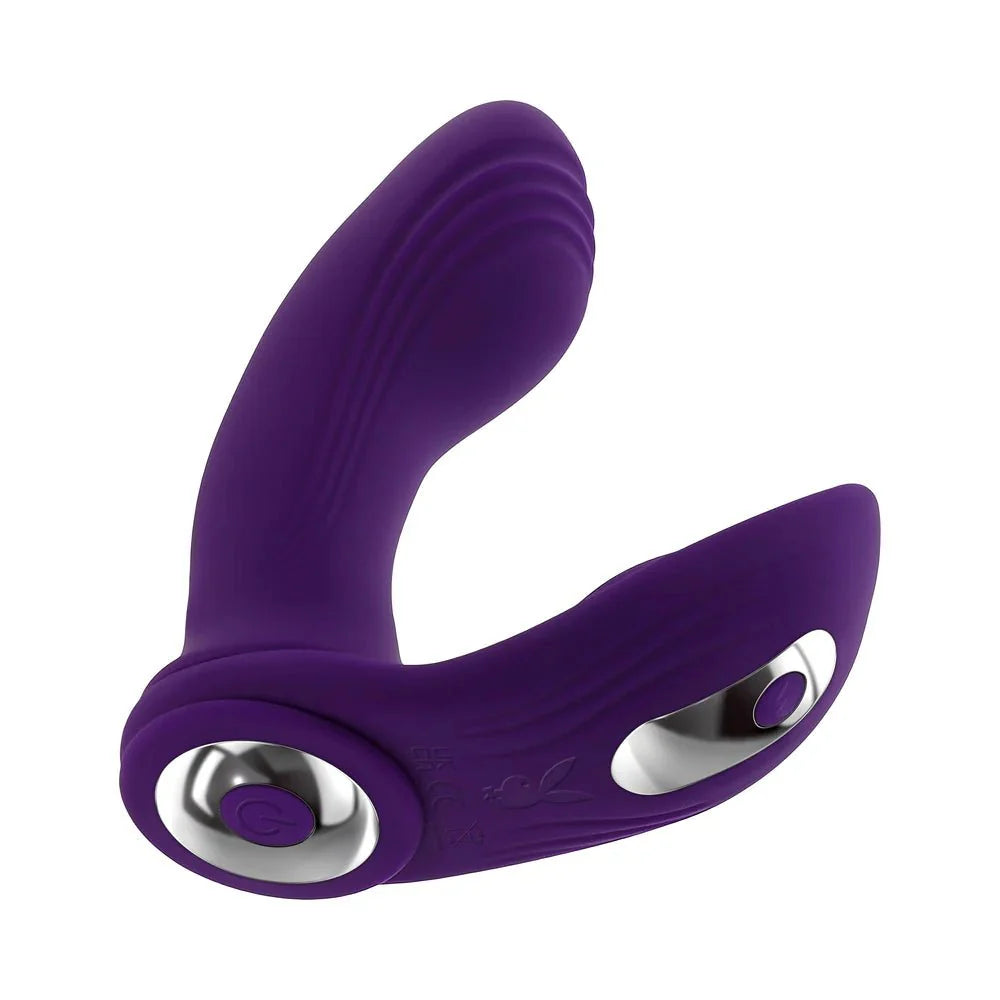 Purple Playboy Mix & Match G-spot Vibe and C-Ring, dual vibrator for partner and solo play with textured, curved shaft.
