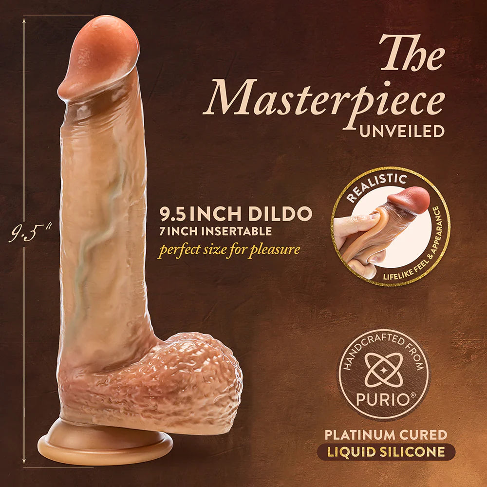 Renaissance Raphael Sliding Foreskin Dildo with Squeezable Balls 9.5 in. Tan