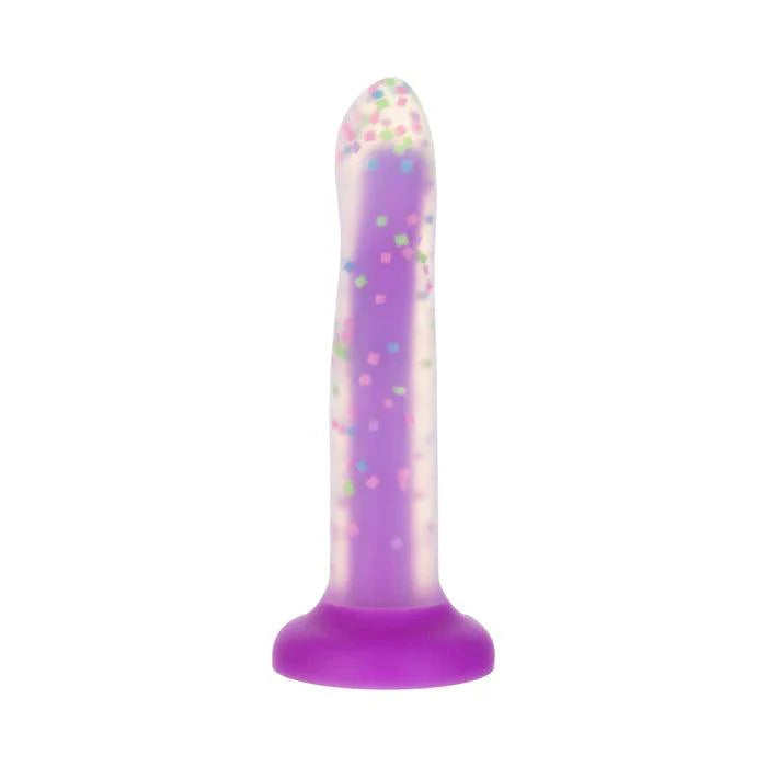 Rave by Addiction – Glow in the Dark Dildo – Purple Confetti 8"