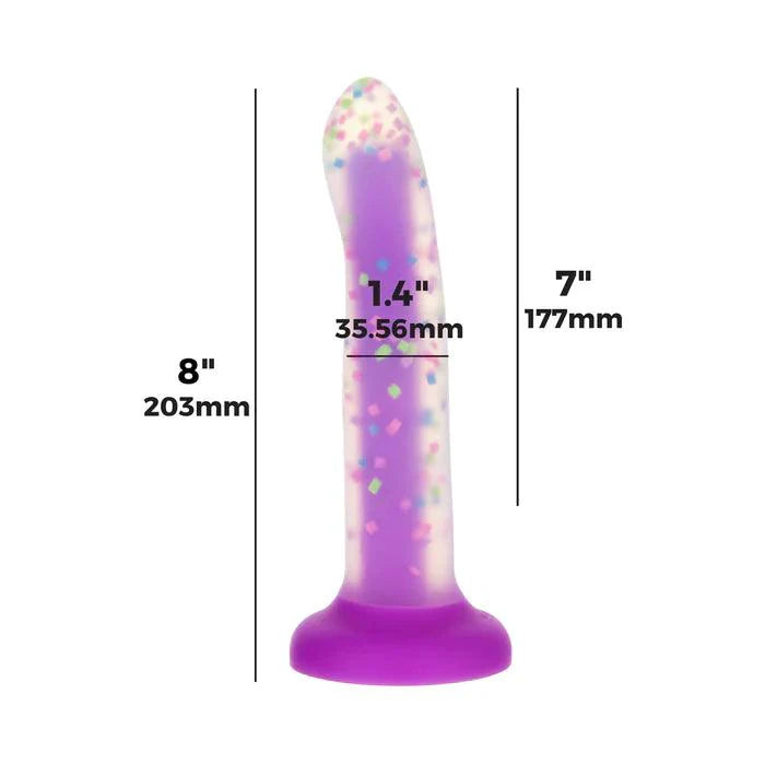 Rave by Addiction – Glow in the Dark Dildo – Purple Confetti 8"