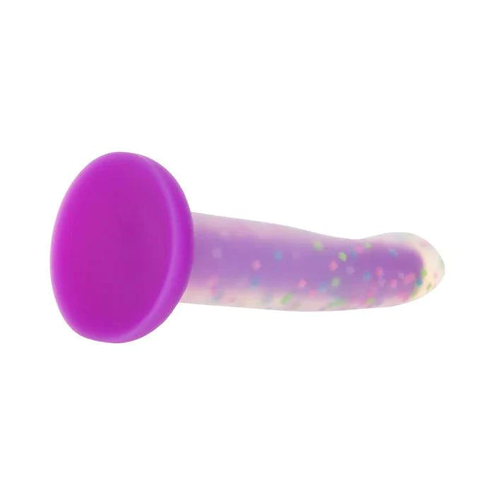Rave by Addiction – Glow in the Dark Dildo – Purple Confetti 8"