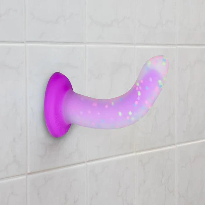 Rave by Addiction – Glow in the Dark Dildo – Purple Confetti 8"