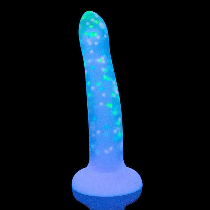 Rave by Addiction – Glow in the Dark Dildo – Purple Confetti 8"