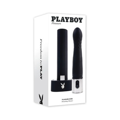Playboy Pleasure Zone Thrusting Vibrator in packaging with diamond textures and 10-speed settings for an intense experience.