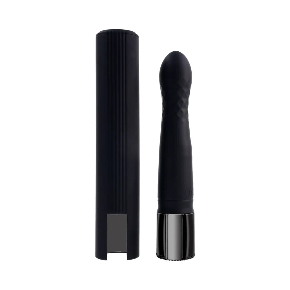 Playboy Pleasure Zone thrusting vibrator with textured design and protective case.