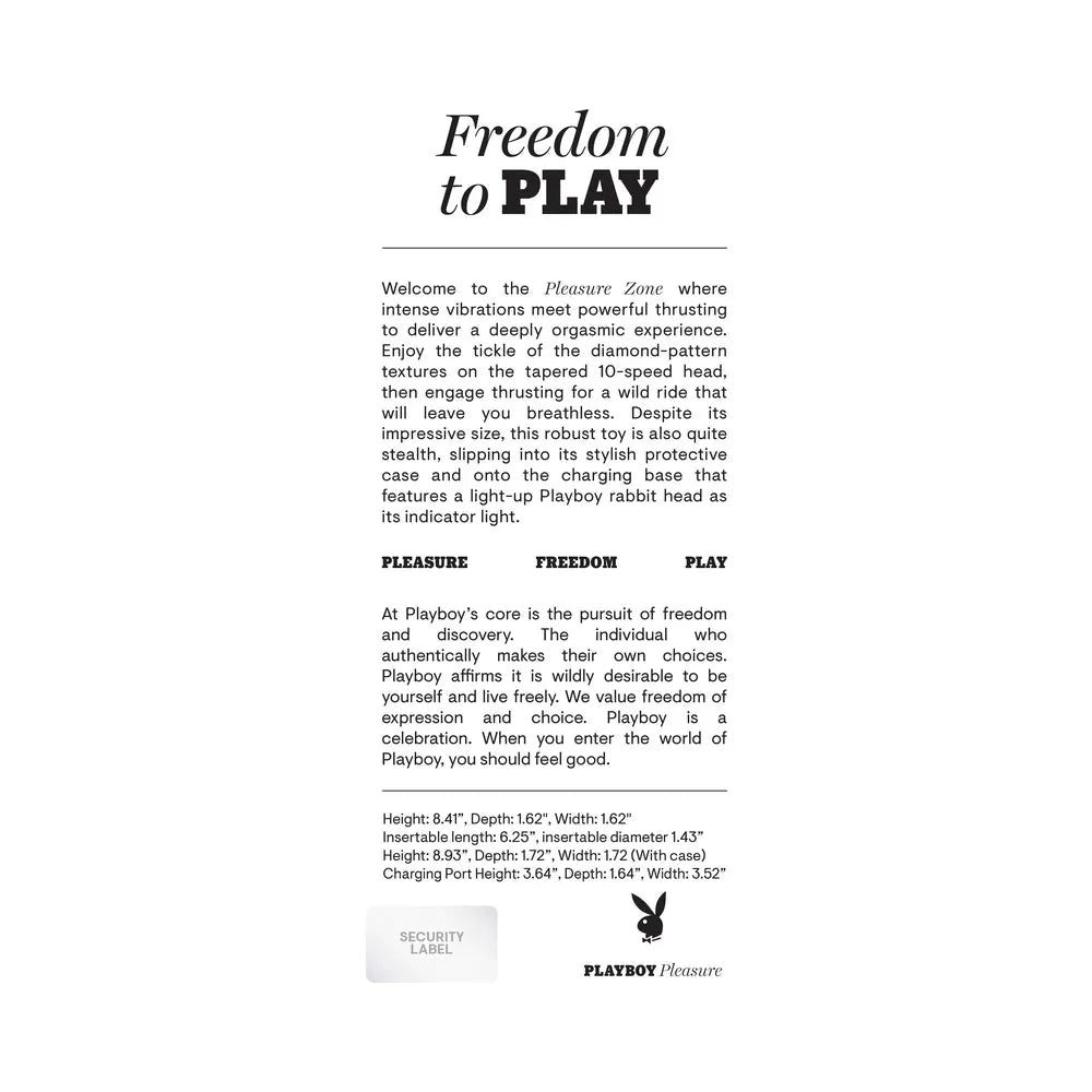 "Playboy Pleasure Zone Vibrator packaging with product description and branding details"
