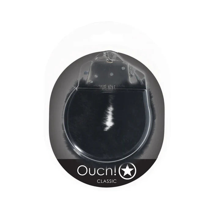 Ouch! Classic Fluffy Handcuffs in black packaging for intimate moments and cosplay events.