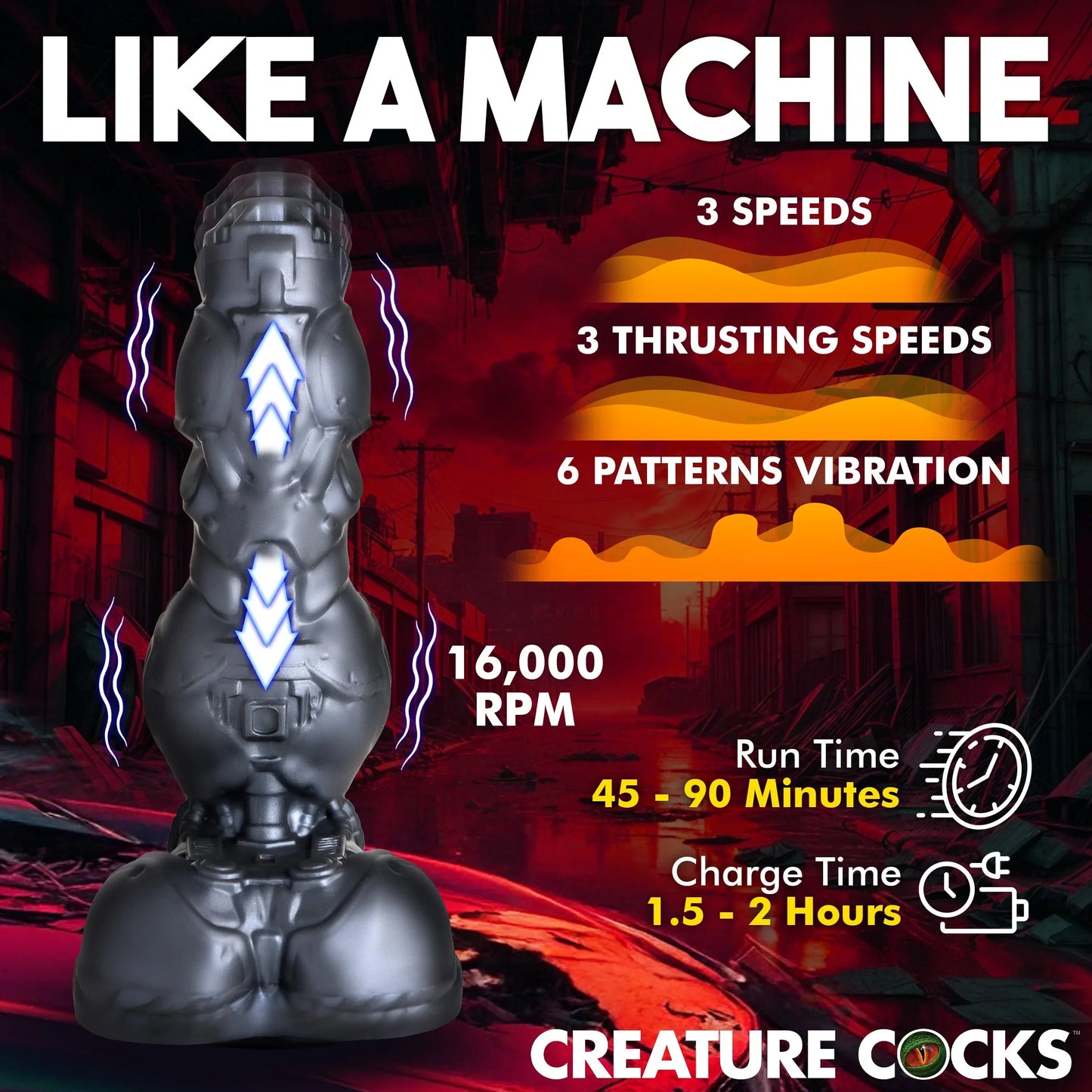 Creature Cocks Cyborg Rechargeable Thrusting Silicone Dildo W/Remote
