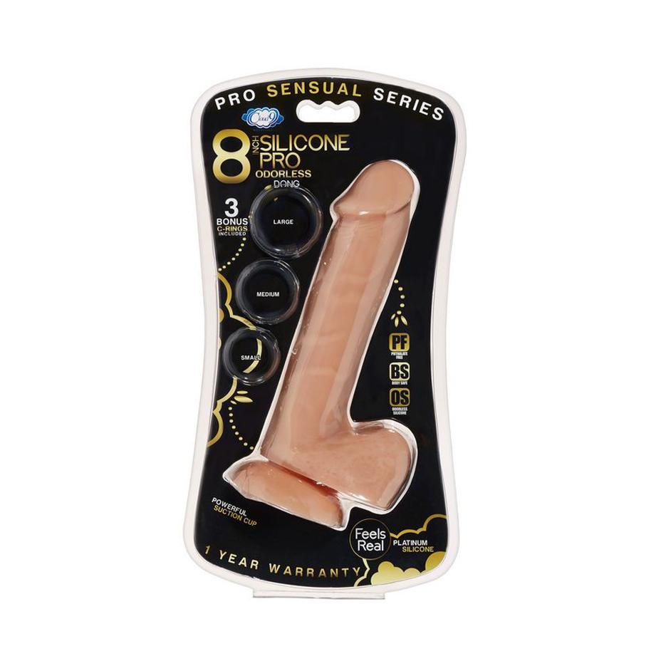 PRO SENSUAL PREMIUM 8" SILICONE DONG W/ 3 C-RINGS